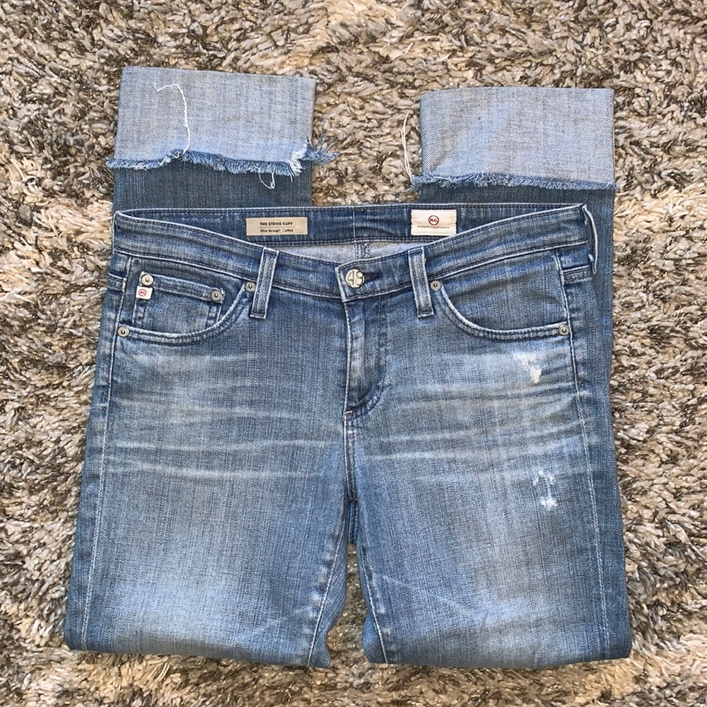 AG Adriano Goldschmied The Stevie Cuff Slim Straight Cuffed Distressed Jeans